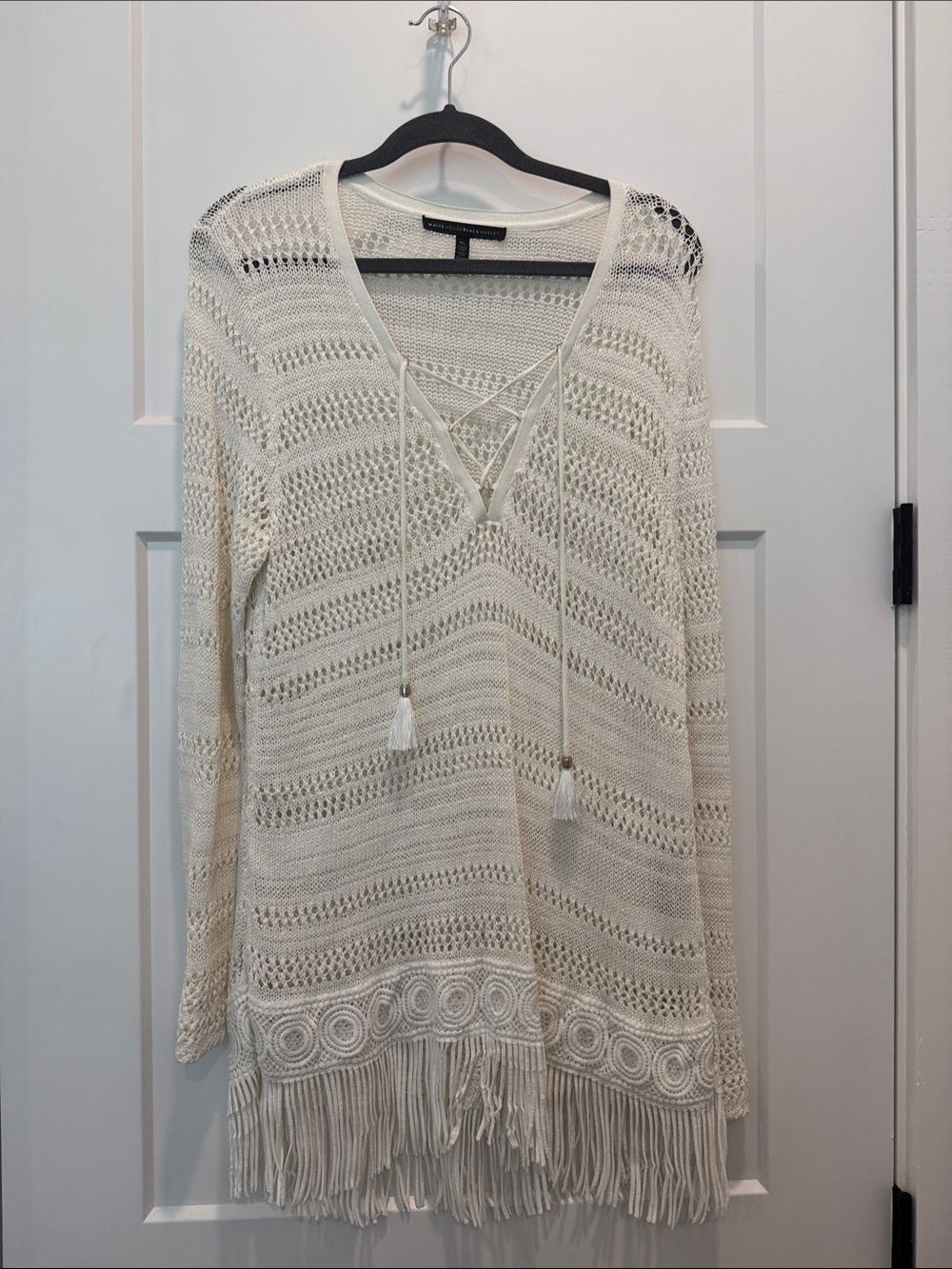 White House Black Market Ivory Crochet Fringe Swim Coverup